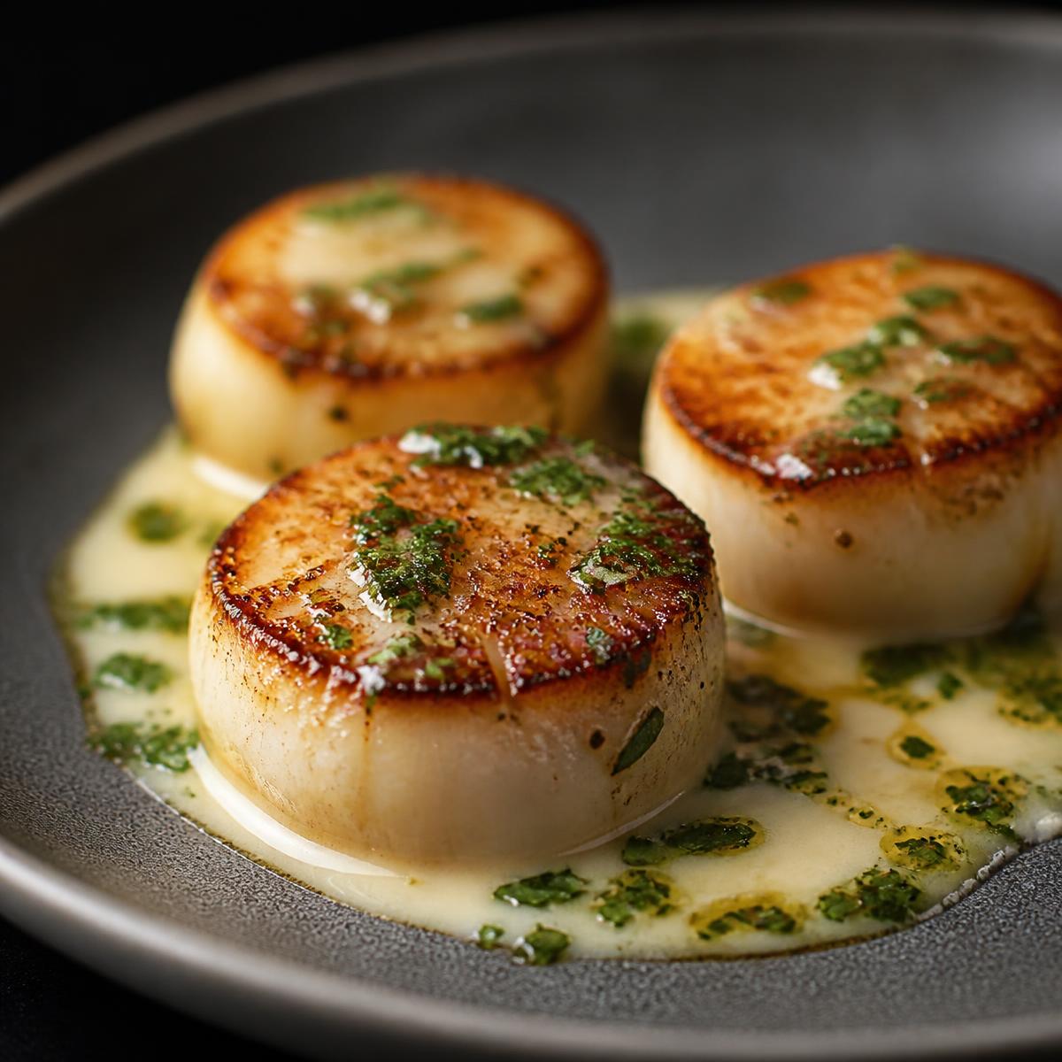 Seared scallops with beurre blanc and herb oil